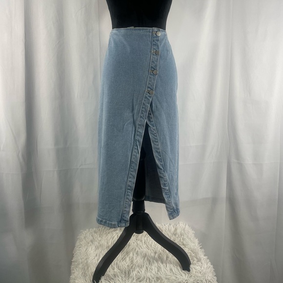 Edit by nine button down denim midi skirt high slit, medium, stretch denim,NWT - Picture 2 of 10